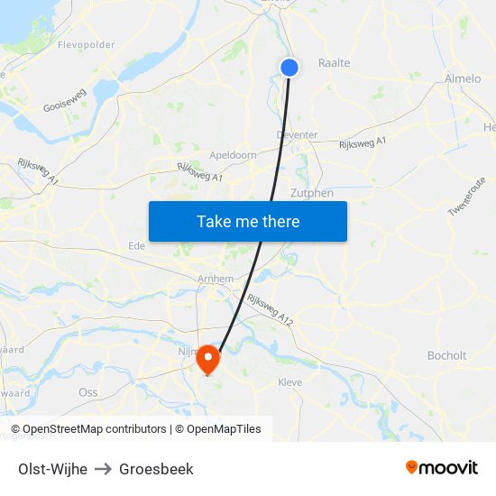 Olst-Wijhe to Groesbeek map