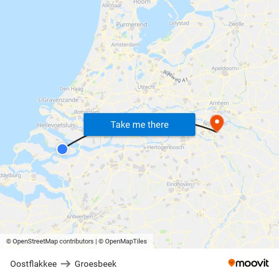 Oostflakkee to Groesbeek map