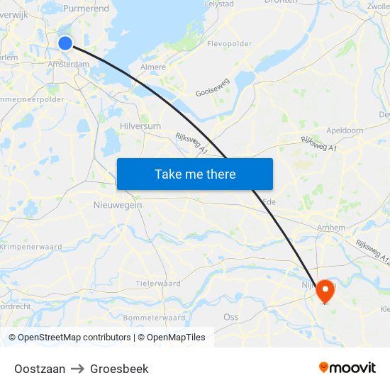 Oostzaan to Groesbeek map