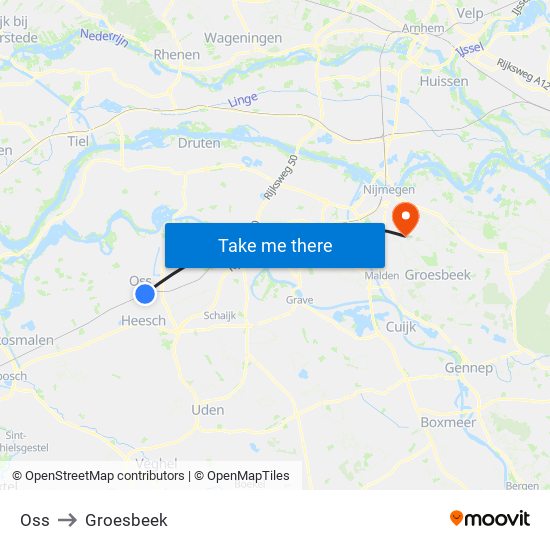 Oss to Groesbeek map