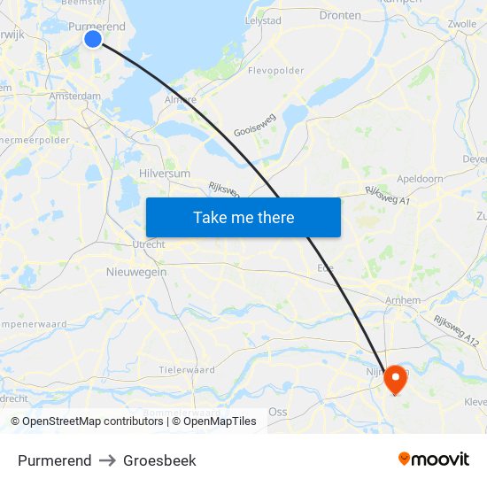 Purmerend to Groesbeek map