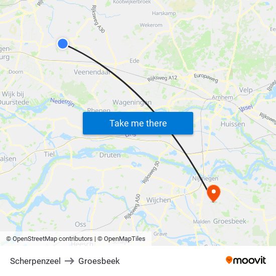 Scherpenzeel to Groesbeek map