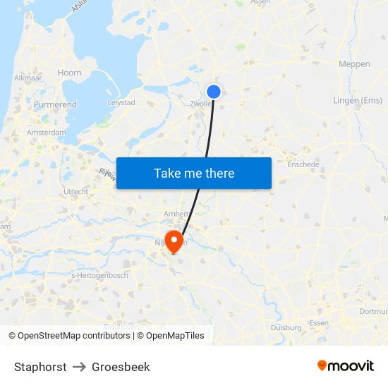 Staphorst to Groesbeek map