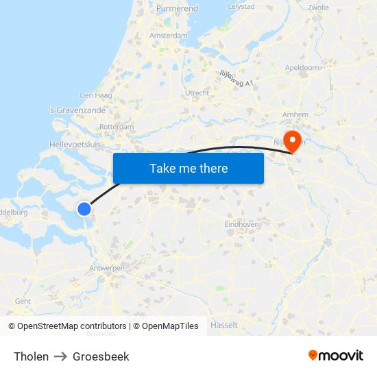 Tholen to Groesbeek map