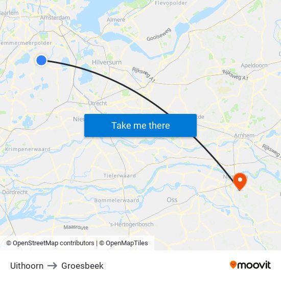 Uithoorn to Groesbeek map