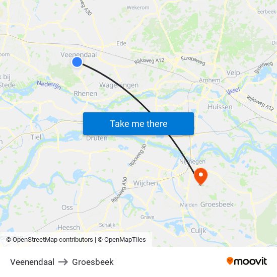 Veenendaal to Groesbeek map