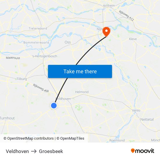 Veldhoven to Groesbeek map