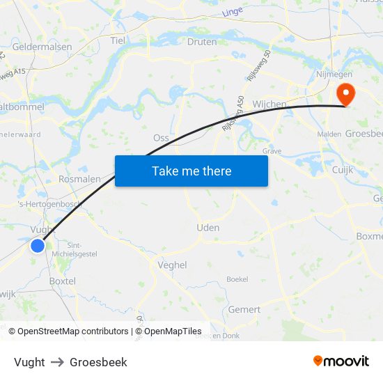 Vught to Groesbeek map