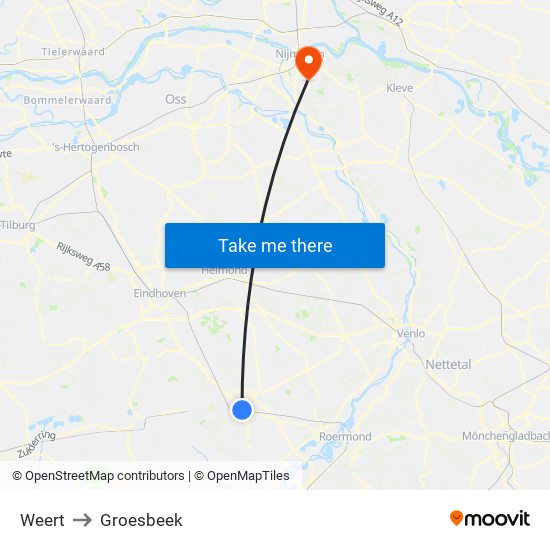 Weert to Groesbeek map