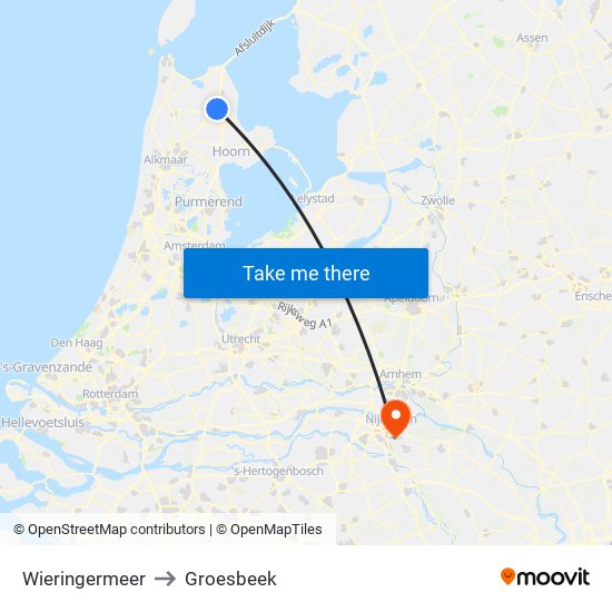 Wieringermeer to Groesbeek map