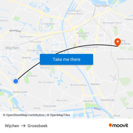 Wijchen to Groesbeek map