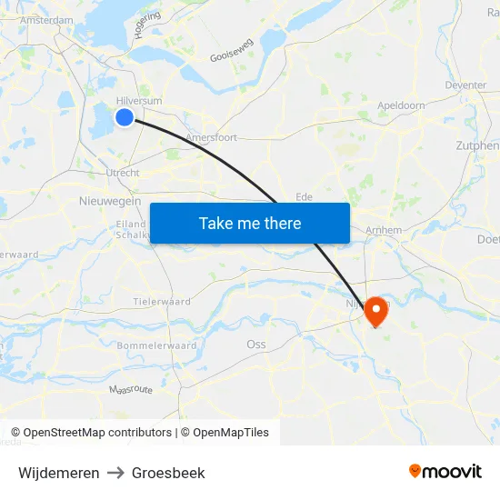 Wijdemeren to Groesbeek map