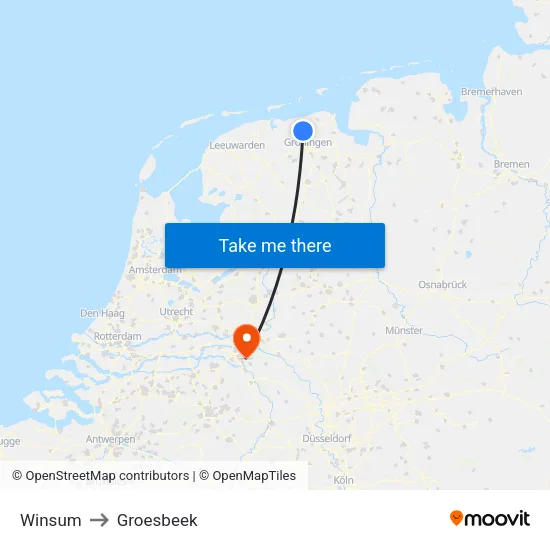 Winsum to Groesbeek map