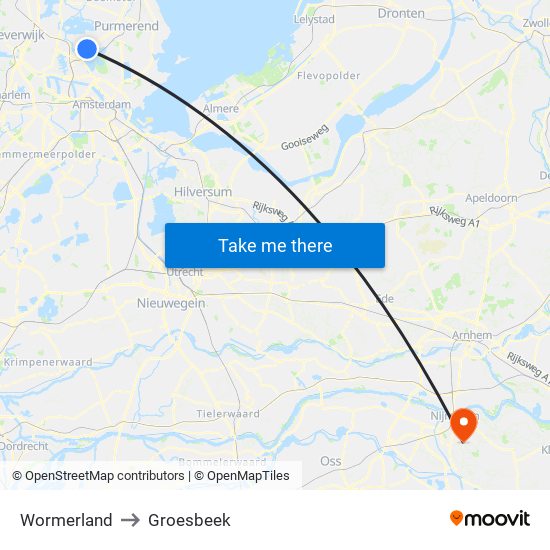 Wormerland to Groesbeek map