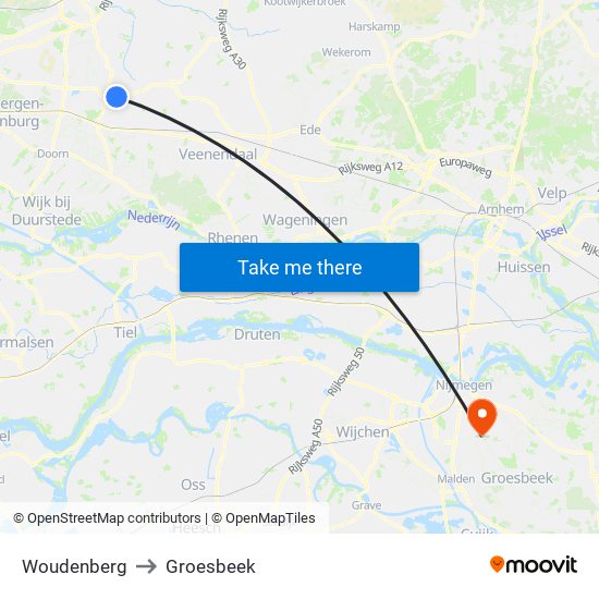 Woudenberg to Groesbeek map