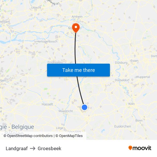 Landgraaf to Groesbeek map