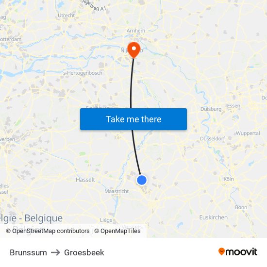 Brunssum to Groesbeek map