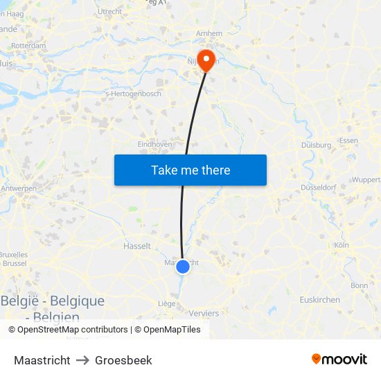 Maastricht to Groesbeek map