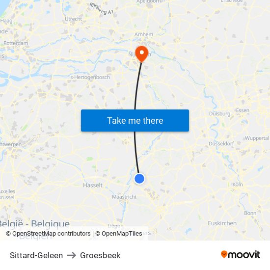 Sittard-Geleen to Groesbeek map