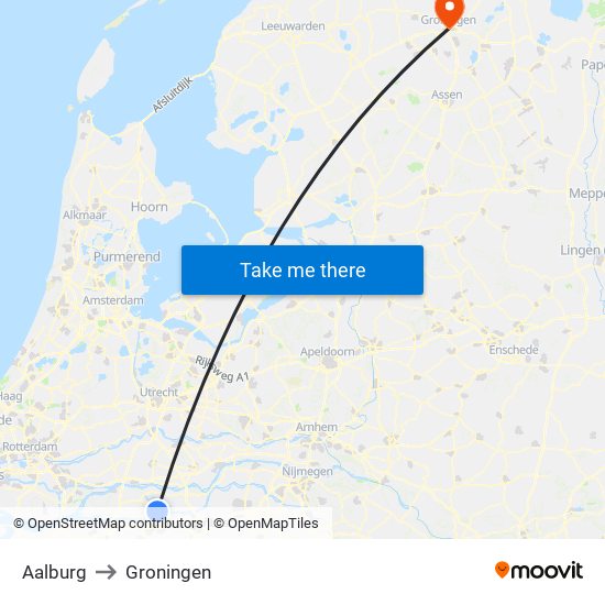 Aalburg to Groningen map