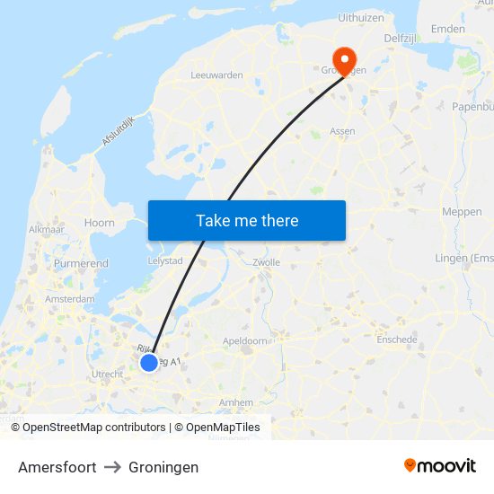 Amersfoort to Groningen map