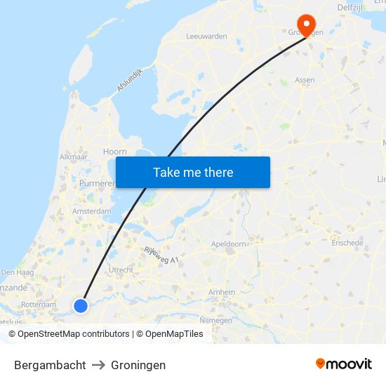 Bergambacht to Groningen map