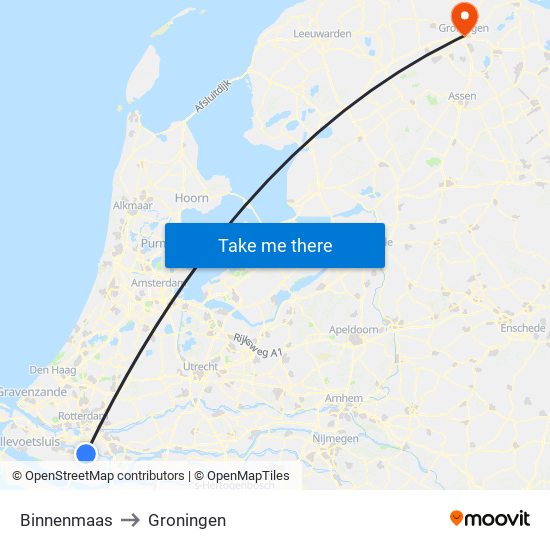 Binnenmaas to Groningen map