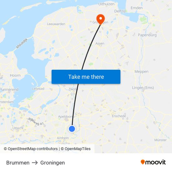 Brummen to Groningen map