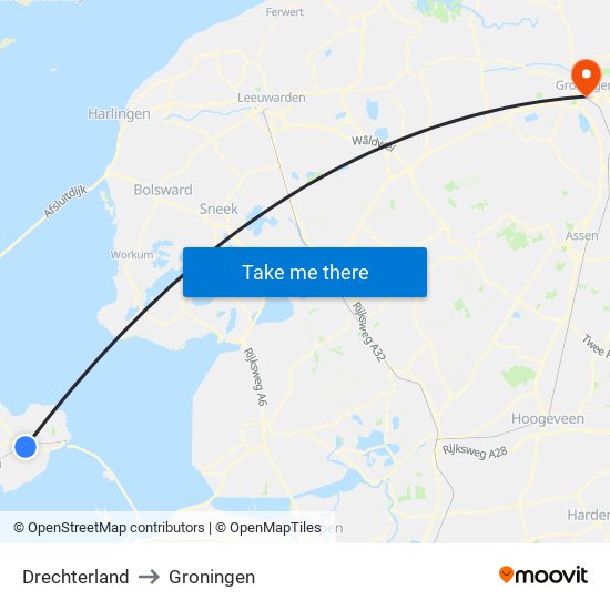 Drechterland to Groningen map