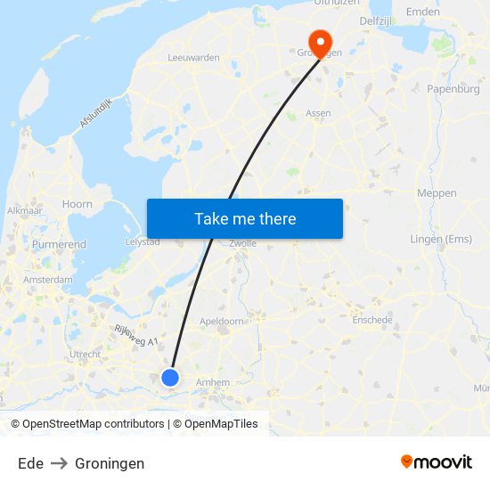 Ede to Groningen map