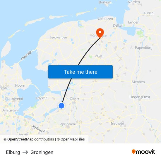 Elburg to Groningen map
