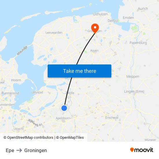 Epe to Groningen map