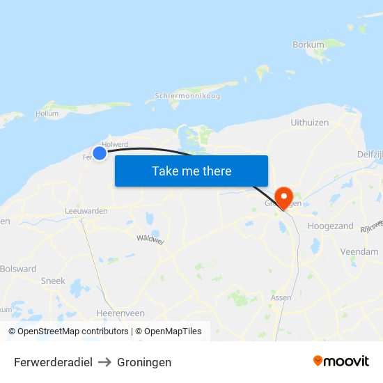 Ferwerderadiel to Groningen map