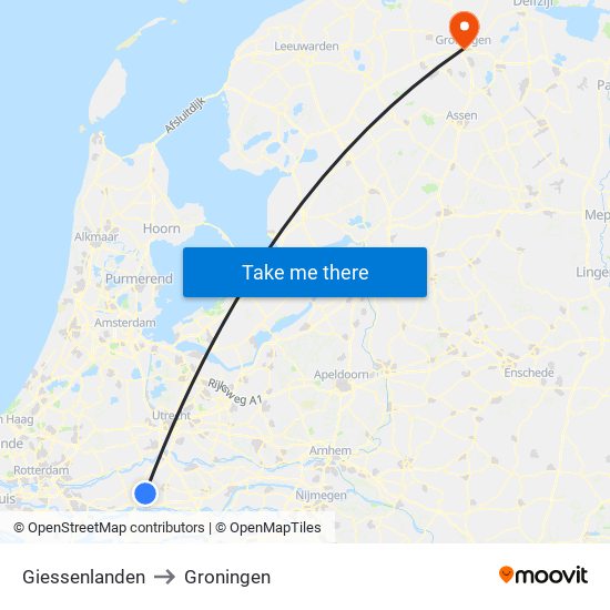 Giessenlanden to Groningen map