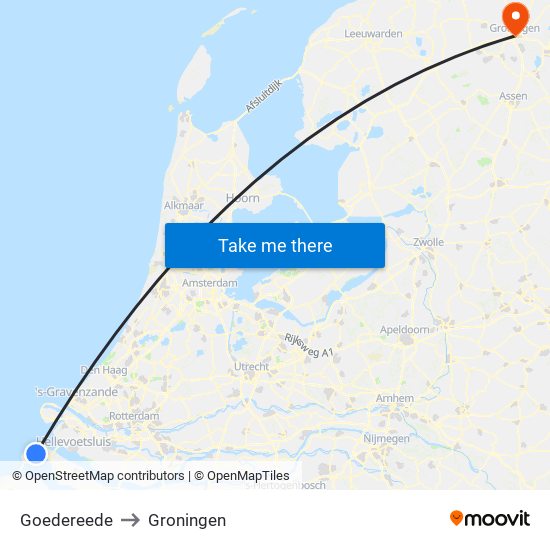 Goedereede to Groningen map