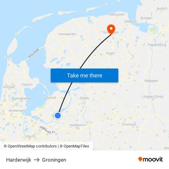 Harderwijk to Groningen map