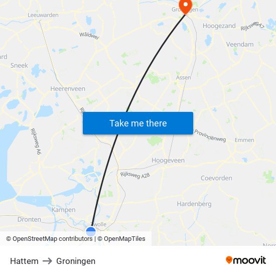 Hattem to Groningen map