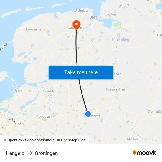 Hengelo to Groningen map
