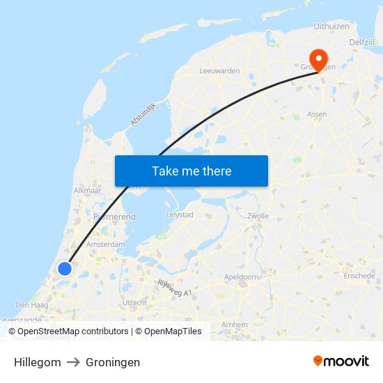 Hillegom to Groningen map