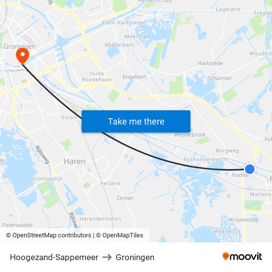 Hoogezand-Sappemeer to Groningen map