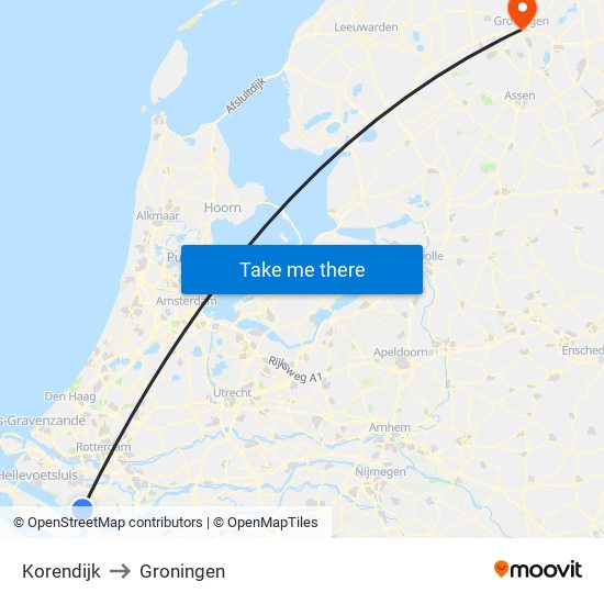 Korendijk to Groningen map