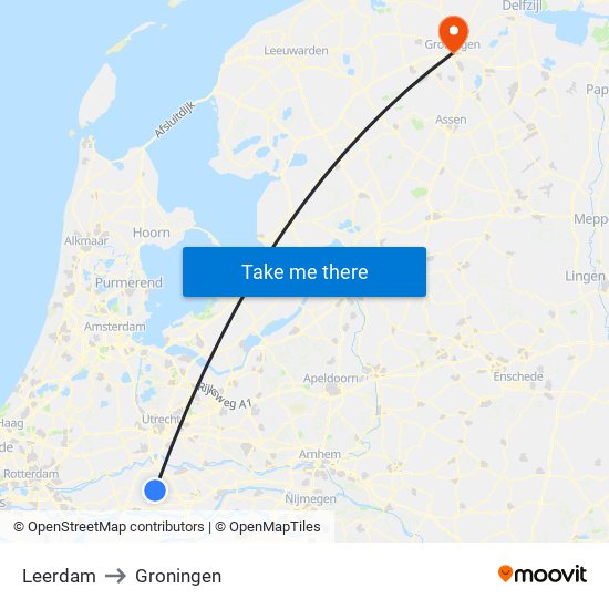 Leerdam to Groningen map