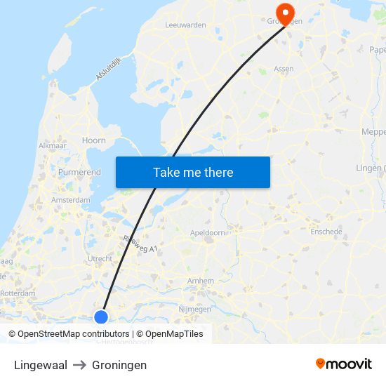 Lingewaal to Groningen map