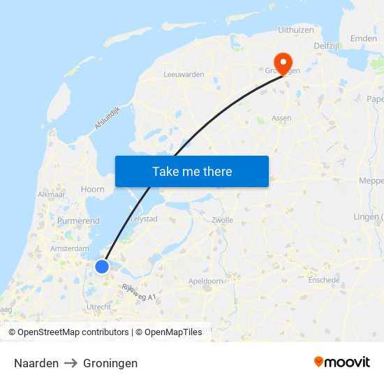 Naarden to Groningen map