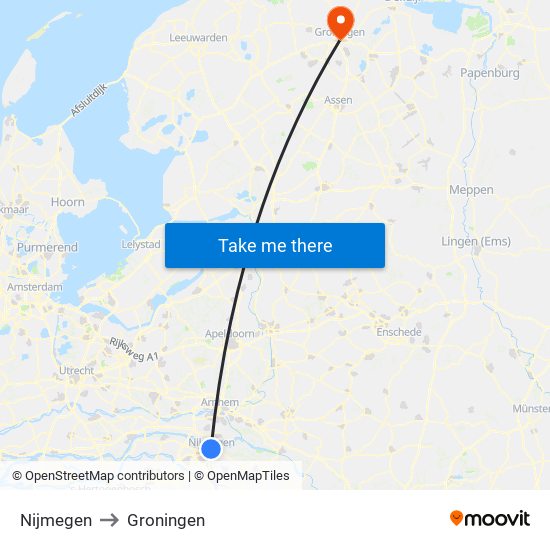 Nijmegen to Groningen map