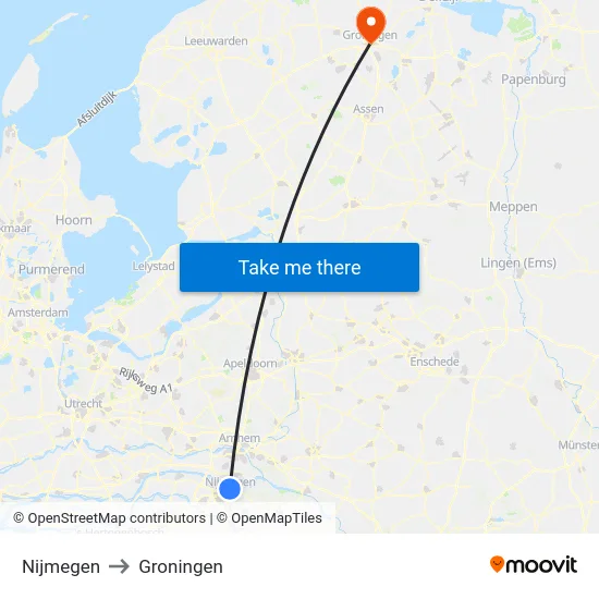 Nijmegen to Groningen map