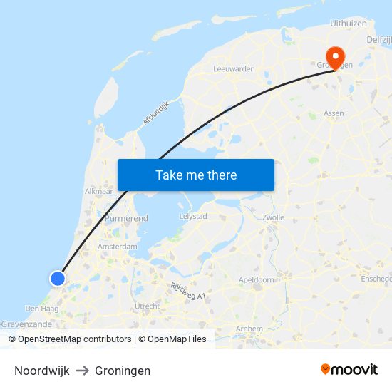 Noordwijk to Groningen map