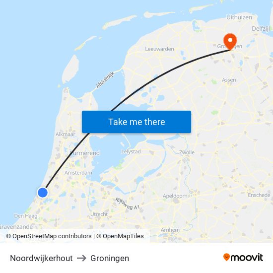 Noordwijkerhout to Groningen map