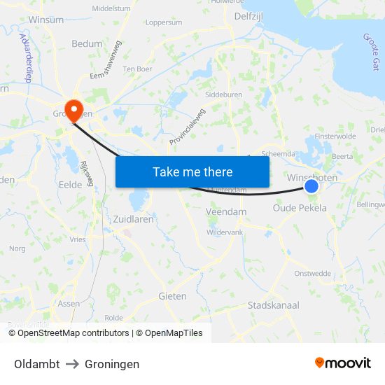 Oldambt to Groningen map