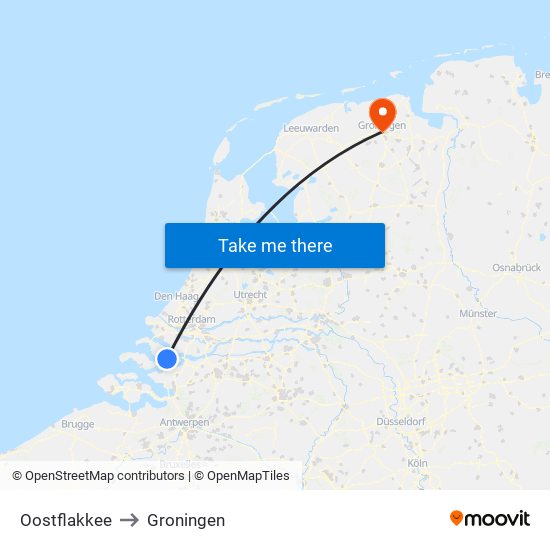 Oostflakkee to Groningen map